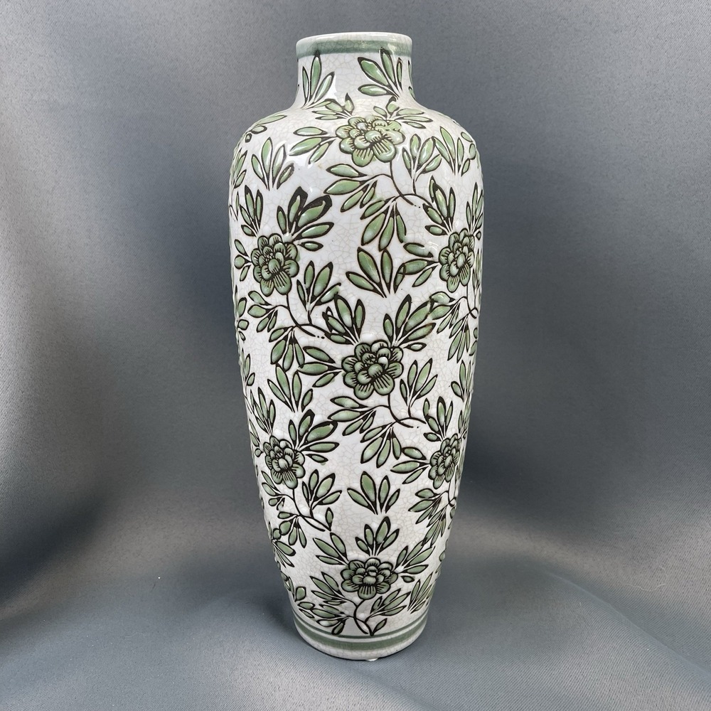White and Green Floral Ceramic Vase 12" - Picture 9 of 12